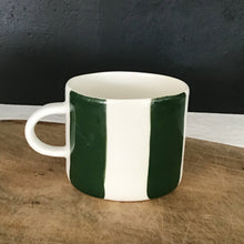 Load image into Gallery viewer, Alberta, dark green striped cup with a handle, medium size
