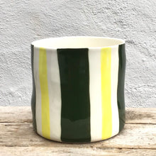 Load image into Gallery viewer, Double striped flower pot, large size, yellow and dark green