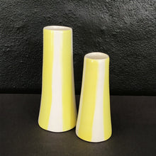 Load image into Gallery viewer, Conical striped vase, a pair, yellow