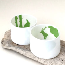 Load image into Gallery viewer, 2 Little Tilley tealights green stag and rabbit with house
