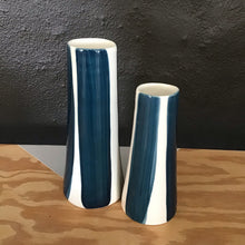 Load image into Gallery viewer, Conical striped vase, a pair, teal blue