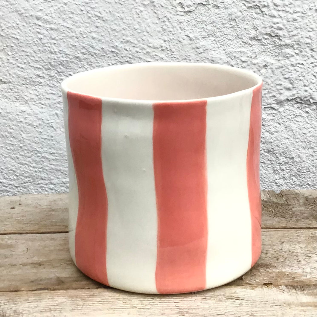Striped flower pot, large size, pink
