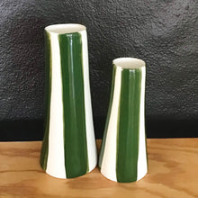 Load image into Gallery viewer, Conical striped vase, a pair, pine green