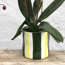 Load image into Gallery viewer, Double striped flower pot, large size, yellow and dark green
