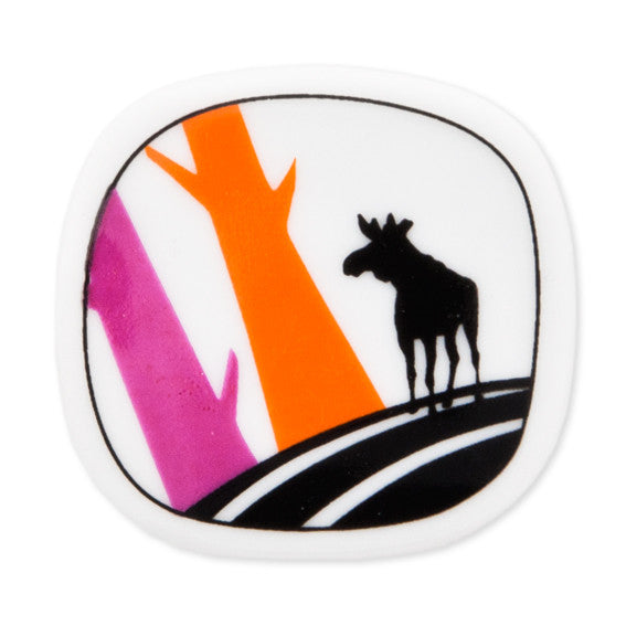 Brooch Moose And Orange And Pink Trees