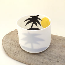 Load image into Gallery viewer, Little Tilley tealight, bold palmtrees and sun
