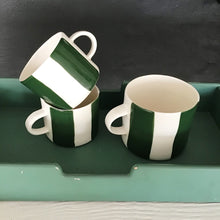 Load image into Gallery viewer, Alberta, dark green striped cup with a handle, medium size
