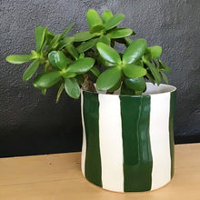 Load image into Gallery viewer, Striped flower pot, large size, dark green
