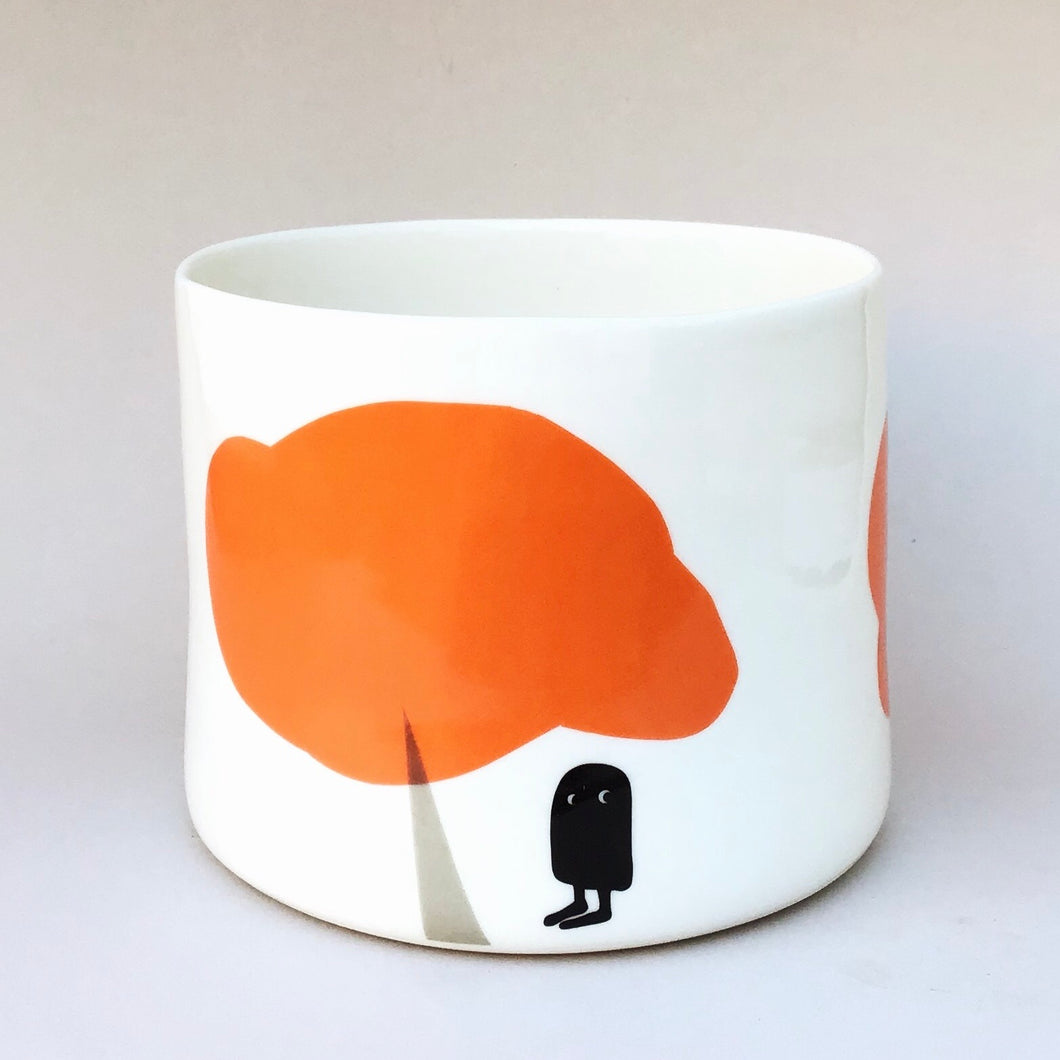 Flower pot, large size, bold orange trees and owl