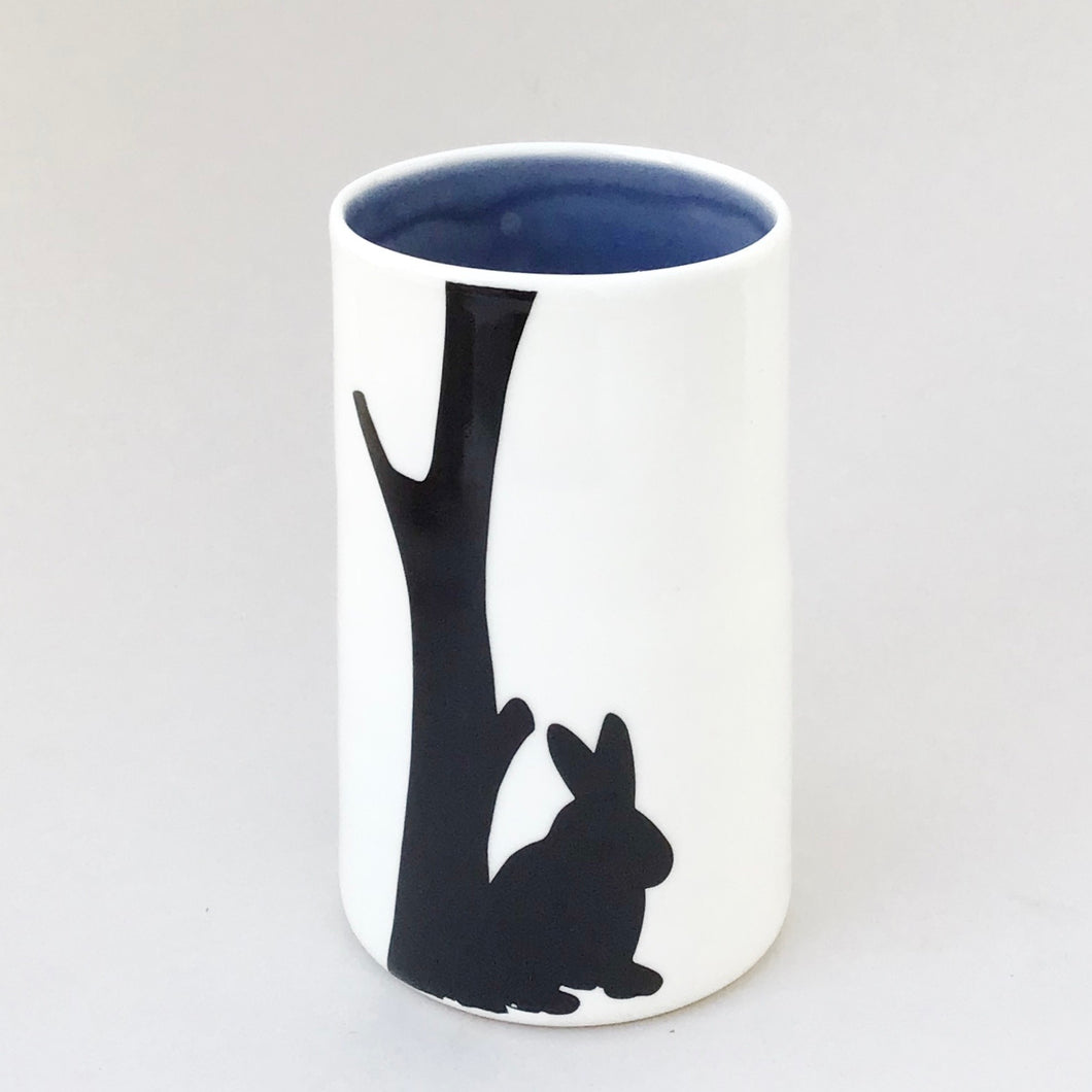 Treena vase, rabbit and house, deep grey inside