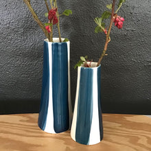 Load image into Gallery viewer, Conical striped vase, a pair, teal blue
