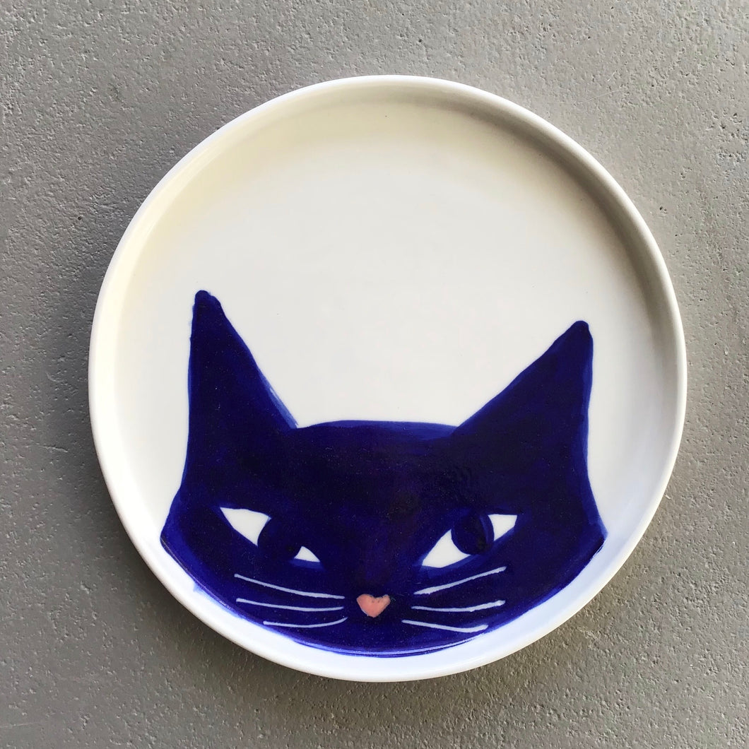 Cat plate, medium, blue