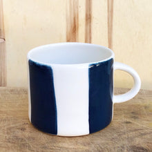Load image into Gallery viewer, Alberta, teal blue  striped cup with a handle, medium size
