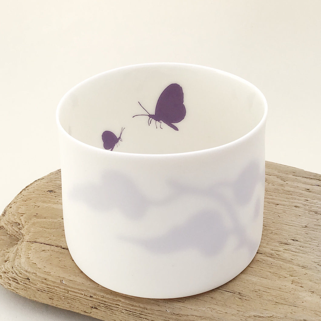 Little Tilley tealight, butterflies and leaves, purple