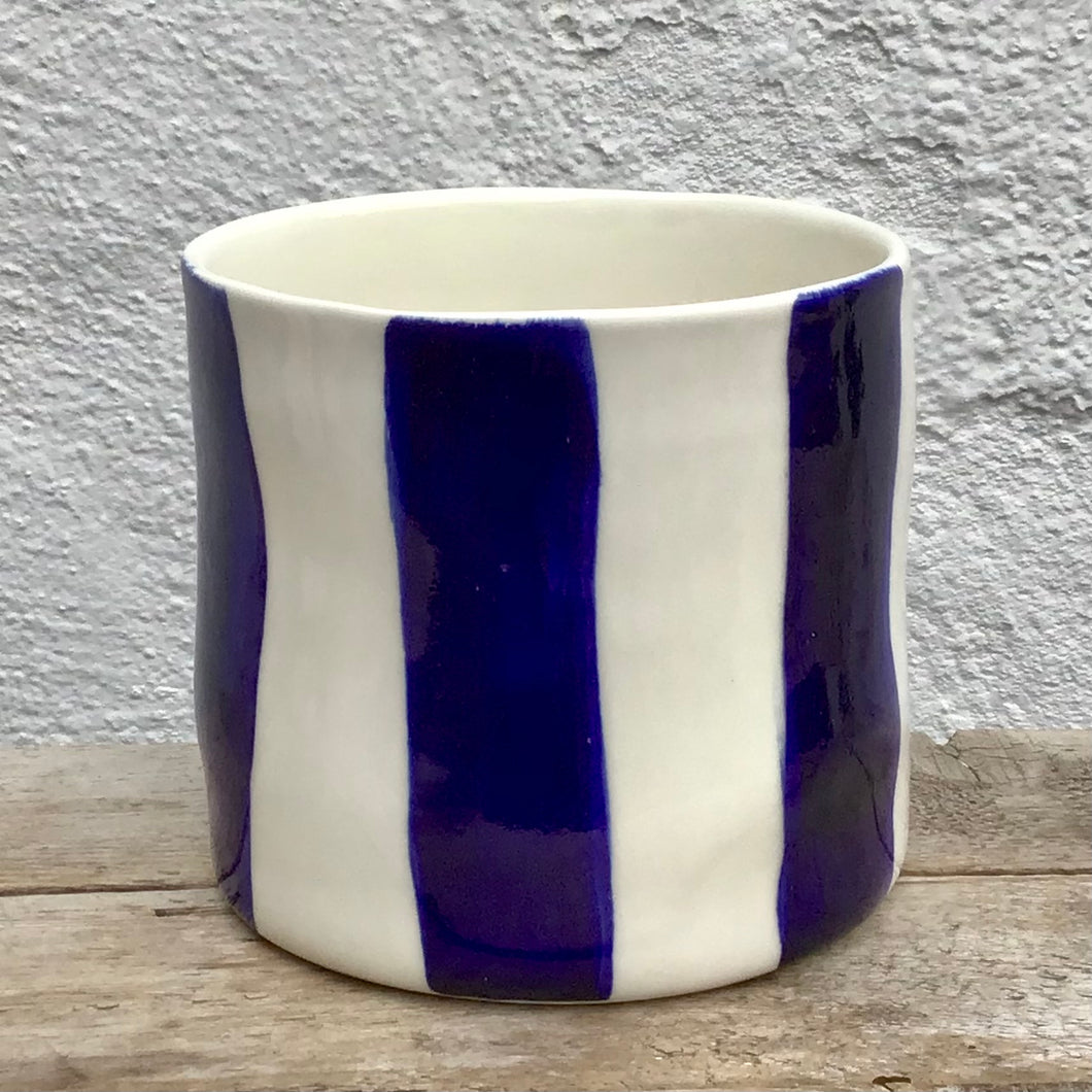 Striped flower pot, large size, dark blue
