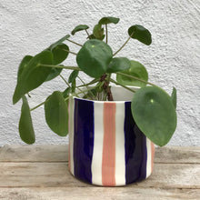 Load image into Gallery viewer, Double striped flower pot, large size, dark blue and salmon
