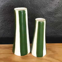 Load image into Gallery viewer, Conical striped vase, a pair, pine green
