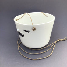 Load image into Gallery viewer, Nosy hanging flower pot, large size, closed eyes, mustache
