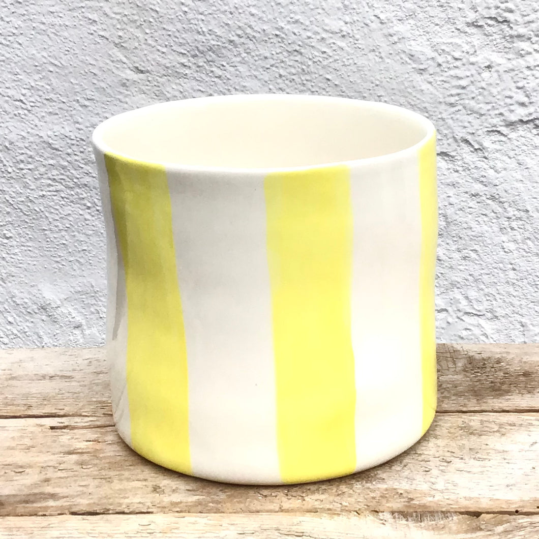Striped flower pot, large size, yellow