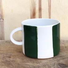 Load image into Gallery viewer, Alberta, dark green striped cup with a handle, medium size
