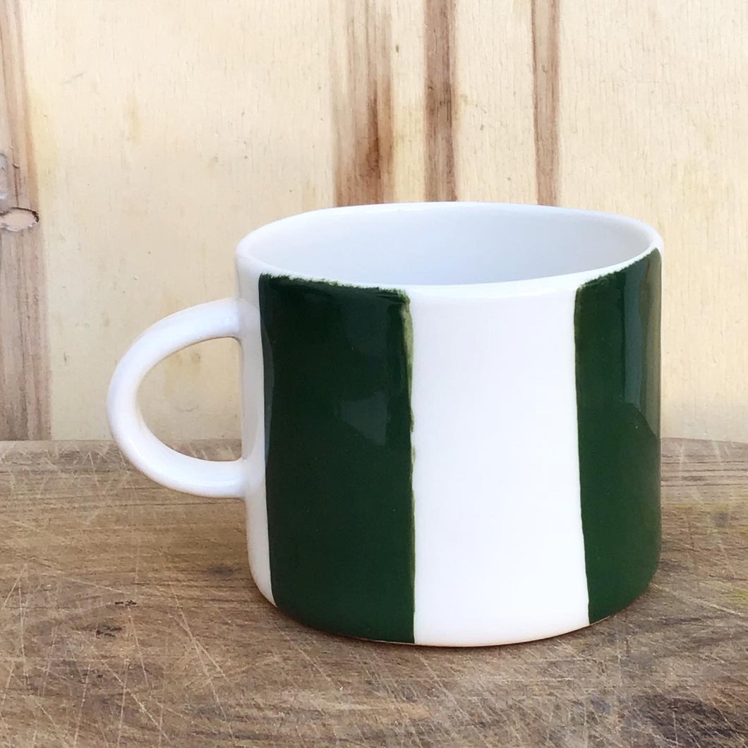 Alberta, dark green striped cup with a handle, medium size