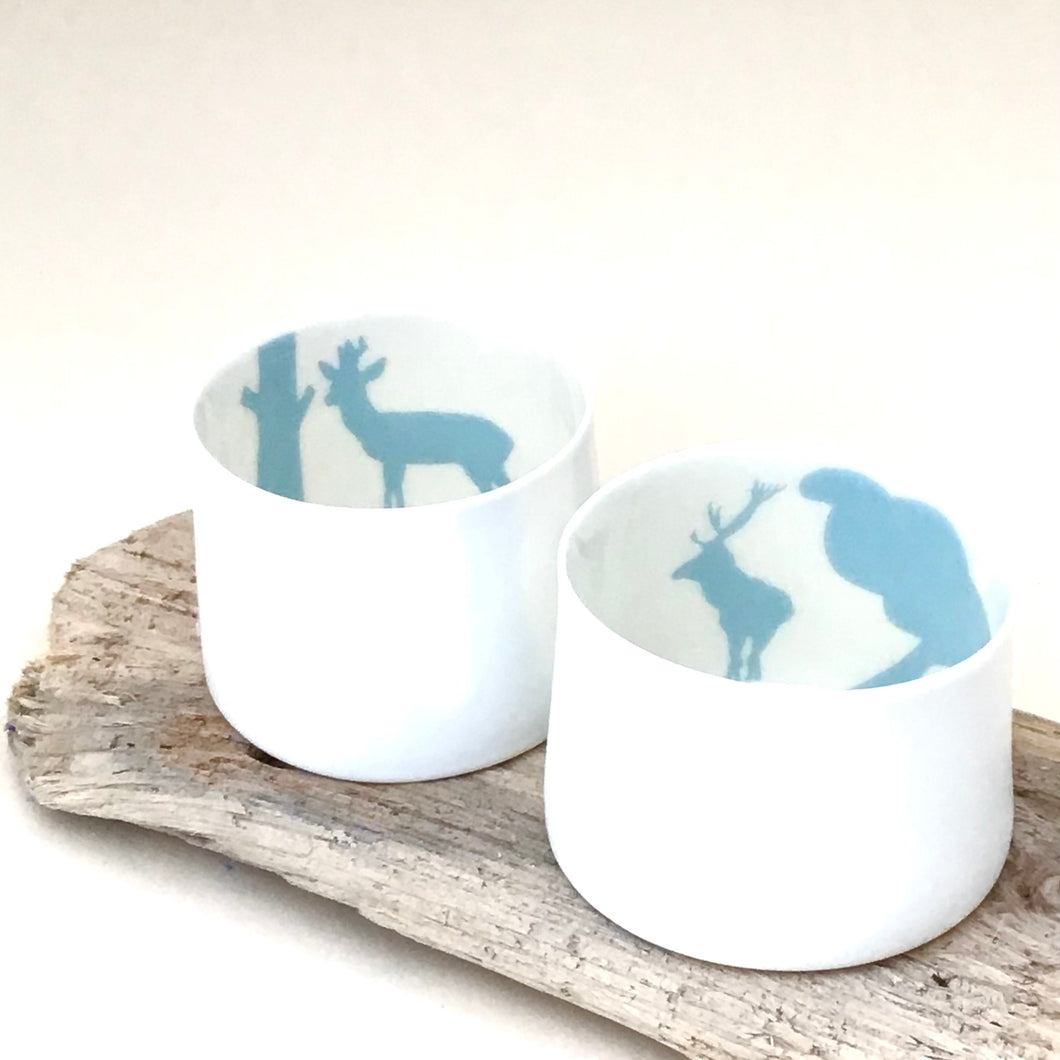 2 Little Tilley tealights blue deer and stag