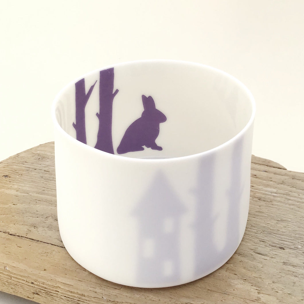 Little Tilley tealight, rabbit and house, purple