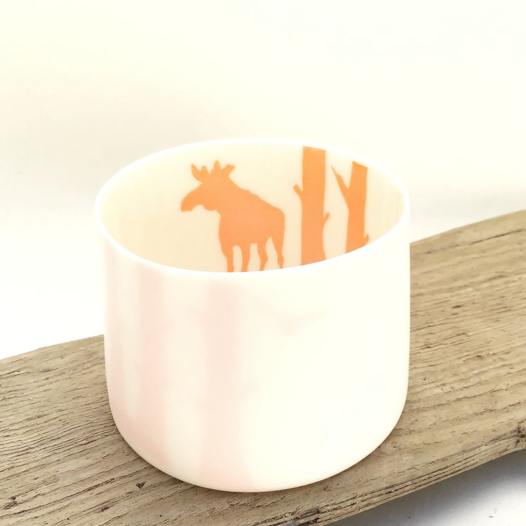 Little Tilley tealight, moose and trees, orange